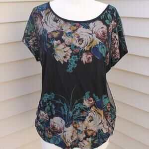 Edista Women's Dark Romance Goth Black & Floral Blouse Size L